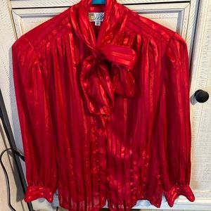 La Blouse red festive button down blouse